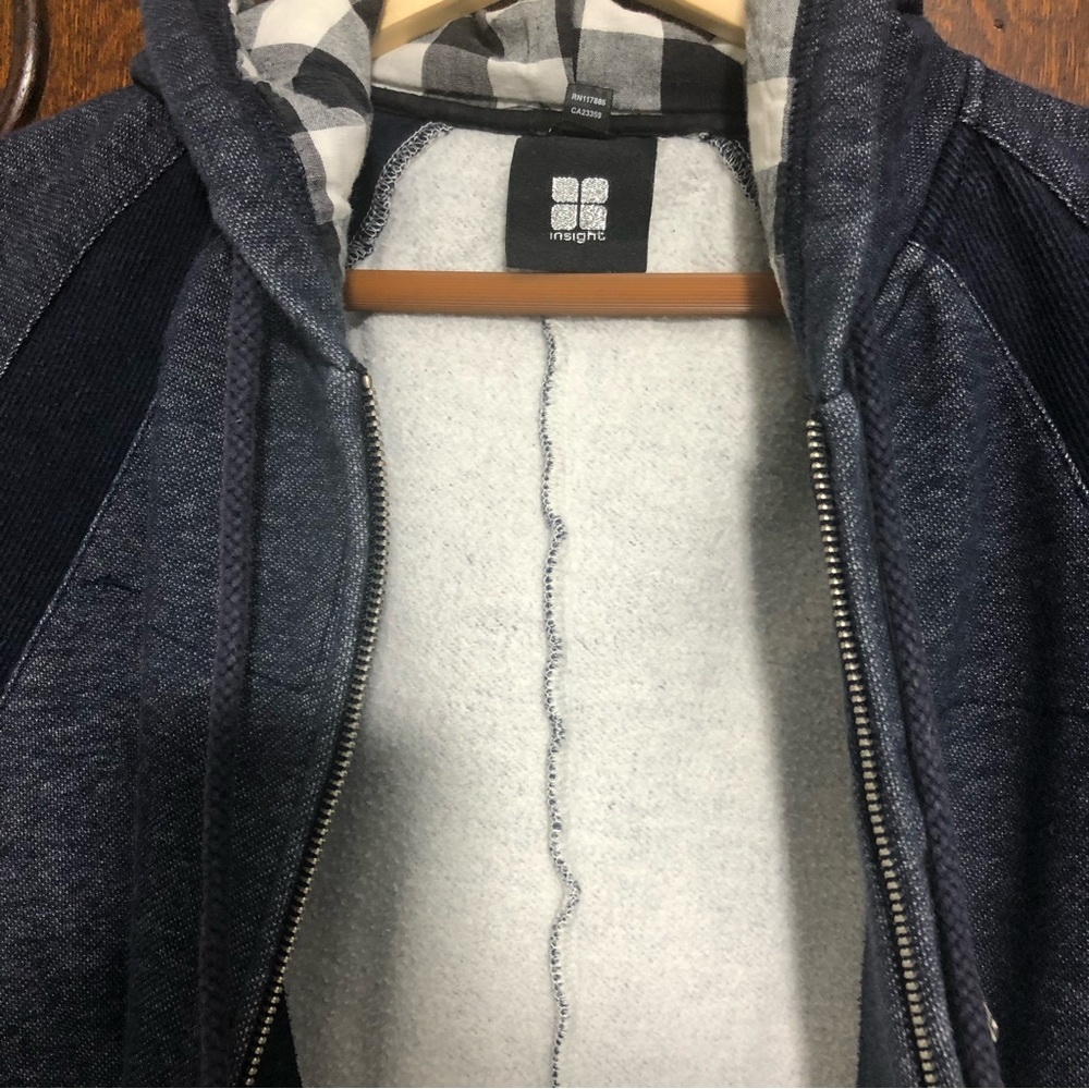 INSIGHT Hooded Fleece Lined Jersey Knit Jacket with Pockets Navy Sz S - Picture 7 of 14